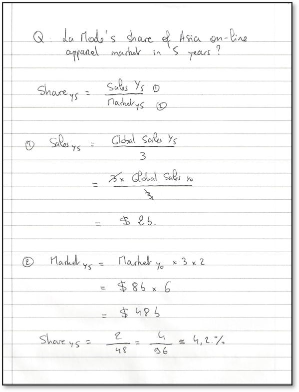 Example of an effective page of case math calculations